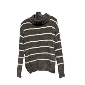 Staccato Womens Grey Striped Long Sleeve Turtleneck Cowl Neck Sweater Medium